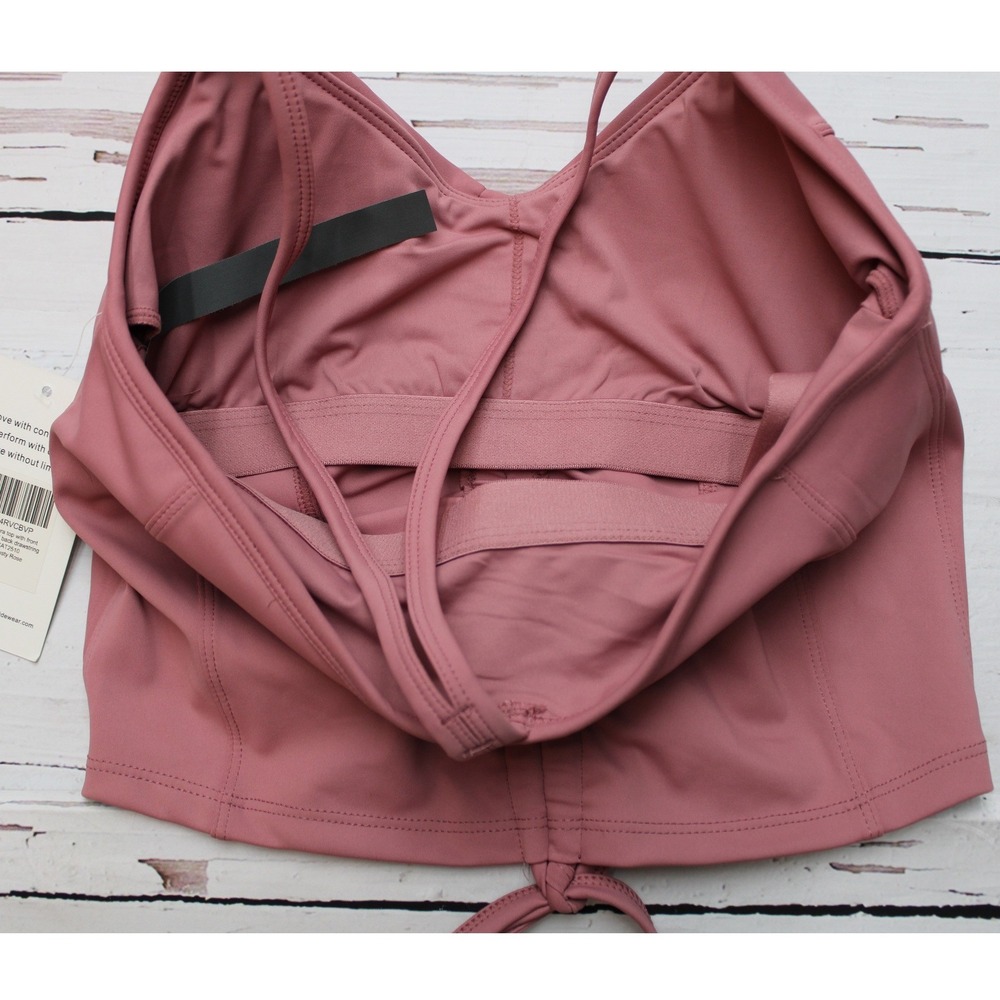 Leapstride Womens Bra Top Dusty Rose Ruched Front Back Drawstring S New - Picture 6 of 6